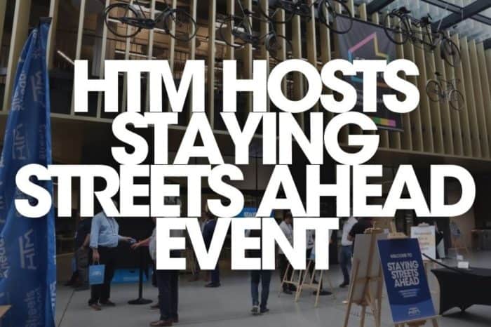 Event signage and attendees at the HTM Staying Streets Ahead event.
