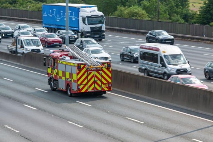 A live M25 vehicle fire closure in Essex
